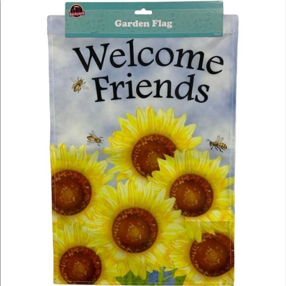The Backyard Other - Garden Flag Sunflowers and Bees Welcome Friends 12 in X18 in Yellow Multicolor